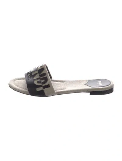 Pre-owned Fendi Canvas Graphic Print Slides In Black/grey
