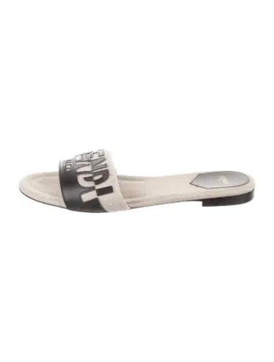 Pre-owned Fendi Canvas Graphic Print Slides In Black/grey