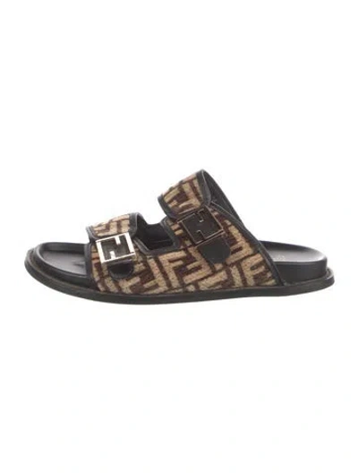 Pre-owned Fendi Canvas Graphic Print Slides In Brown