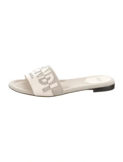 Pre-owned Fendi Canvas Graphic Print Slides In Grey/neutrals
