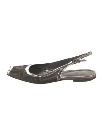 Pre-owned Fendi Canvas Graphic Print Slingback Flats In Brown