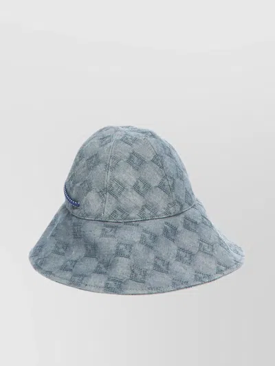 Fendi Canvas Hat With Ff Pattern And Wide Brim In Blue