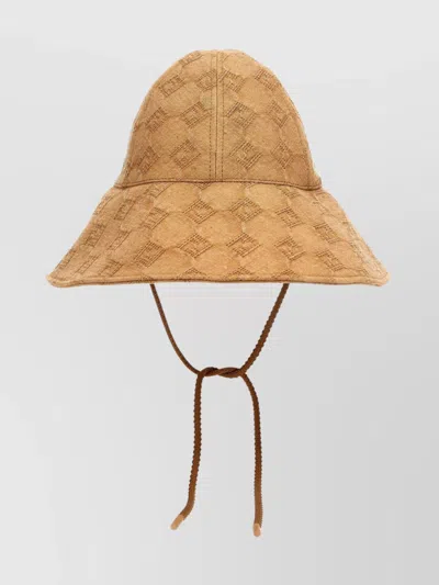 Fendi Canvas Hat With Textured Pattern And Wide Brim In Beige