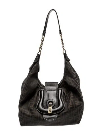 Pre-owned Fendi Canvas Hobo In Black