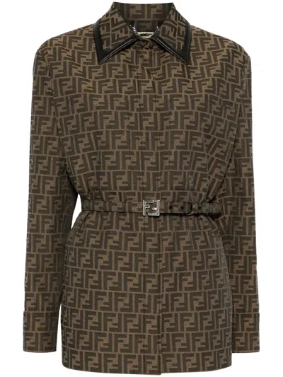 Fendi Ff Canvas Jacket In Brown