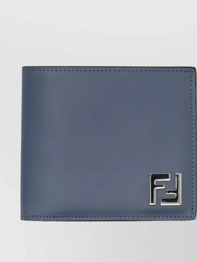 Fendi Canvas Leather Bi-fold Wallet Contrast Panel In Blue