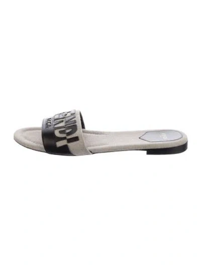 Pre-owned Fendi Canvas Leather Trim Embellishment Slides In Neutral