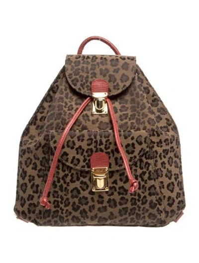 Pre-owned Fendi Canvas Leopard Backpack Vintage In Red