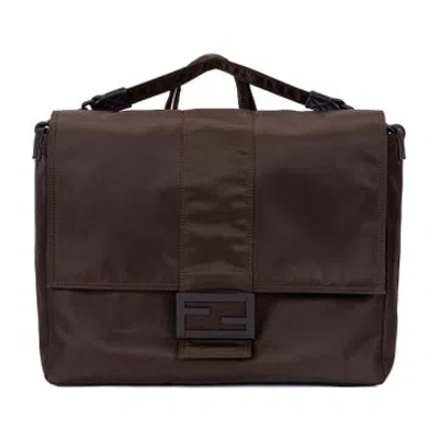 Pre-owned Fendi Canvas Men's Messenger In Brown