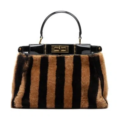 Pre-owned Fendi Canvas Merino Wool Peekaboo Tote In Black