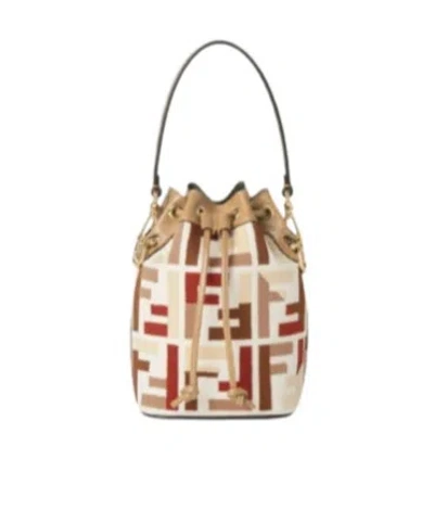 FENDI CANVAS MINI-BAG WITH MULTICOLOR FF EMBROIDERY