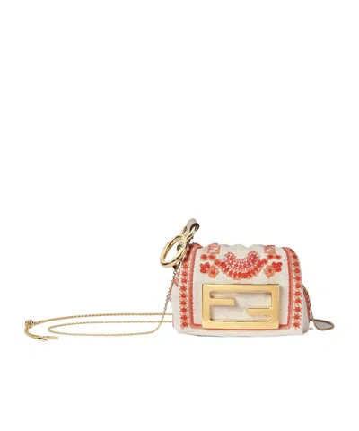 Fendi Canvas Miniature Bag With Red Embroidery