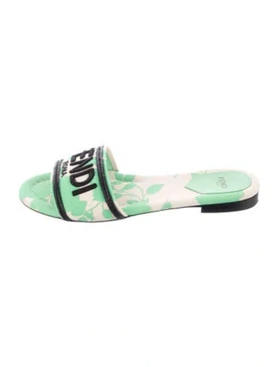 Pre-owned Fendi Canvas Patterned Slides In Green