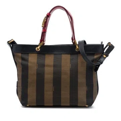 Pre-owned Fendi Canvas Pequin Stripe Satchel In Brown