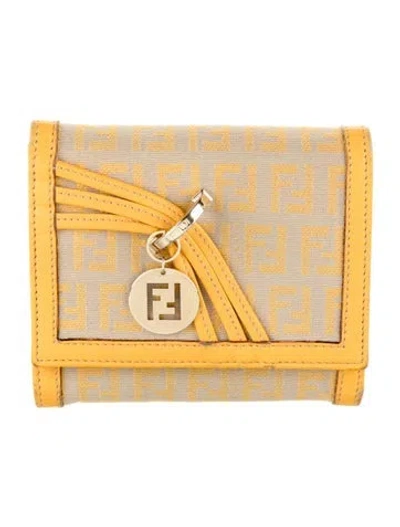 Pre-owned Fendi Canvas Printed Compact Wallet In Neutral