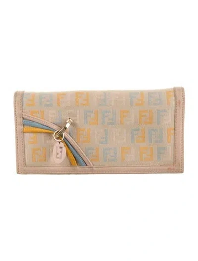 Pre-owned Fendi Canvas Printed Continental Wallet In Neutrals