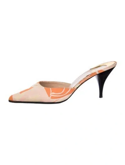 Pre-owned Fendi Canvas Printed Mules In Orange