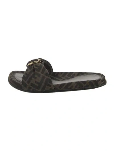 Pre-owned Fendi Canvas Printed Slides In Brown