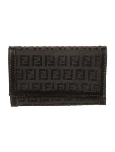 Pre-owned Fendi Canvas Printed Wallet In Black