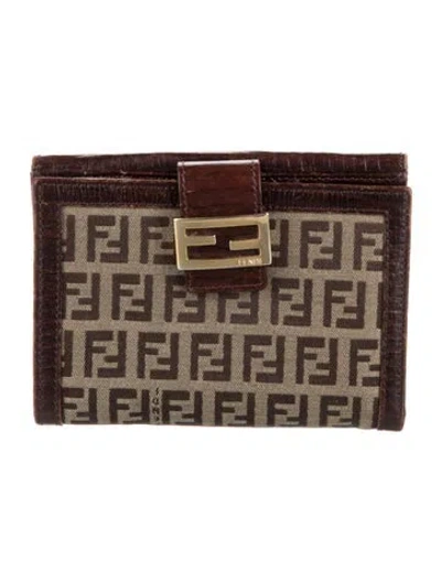 Pre-owned Fendi Canvas Printed Wallet In Brown