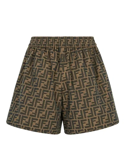 Fendi Canvas Shorts In Brown