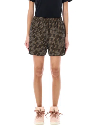 Fendi Canvas Shorts In Brown