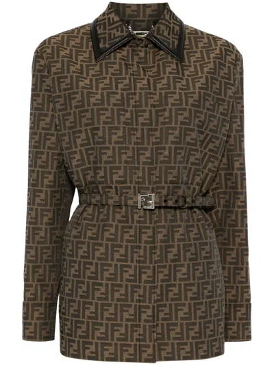 Fendi Canvas Single-breasted Jacket In Brown
