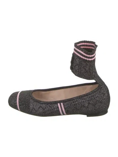 Pre-owned Fendi Canvas Striped Ballet Flats In Silver