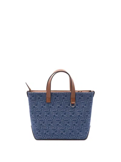 Fendi Canvas Stripes Small Shopping Bag In Blue