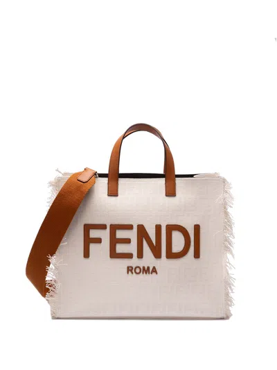 Fendi Canvas Tote Bag In Beige