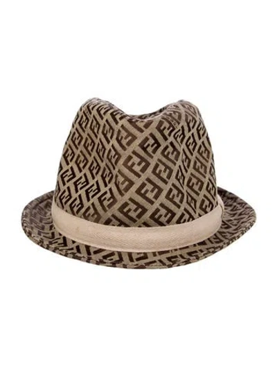 Pre-owned Fendi Canvas Zucca Ff Fedora Hat In Neutral