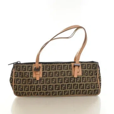 Pre-owned Fendi Canvas Zucchino Pochette Mini In Brown