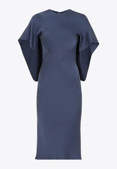 Fendi Cape Silk Midi Dress In Blue