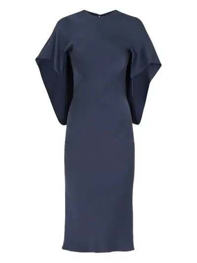 Fendi Cape-sleeve Midi Dress In Blue