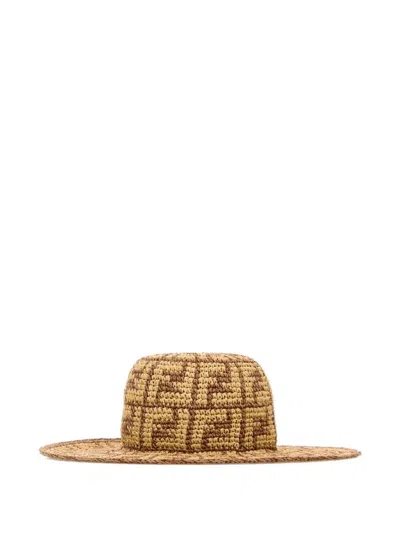FENDI CAPPELLO A TESA LARGA IN COTONE E VISCOSA INTRECCIATI A MANO CON MOTIVO FF