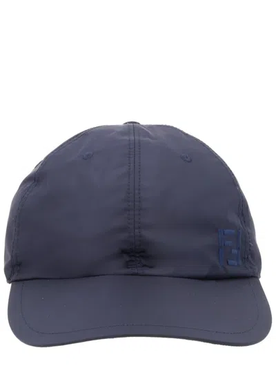 Fendi Logo Baseball Hat In Polyamide In Blue