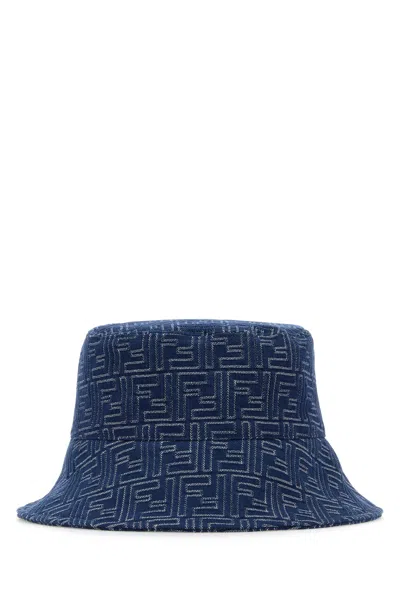 FENDI CAPPELLO DA PESCATORE IN DENIM RICAMATO  UOMO