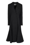 Fendi Black Grain De Poudre Wool Midi Coat With Peplum In Black