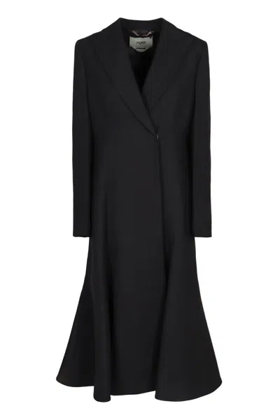 Fendi Cappotto In Lana Grain De Poudre Tradotto Dall'italiano All'inglese È: Wool Coat Grain De Poud In Black