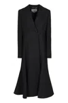 Fendi Black Grain De Poudre Wool Midi Coat With Peplum In Black