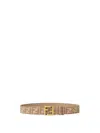 Fendi Reversible Belt In Ff Jacquard With Denim And Leather Effect In Brown