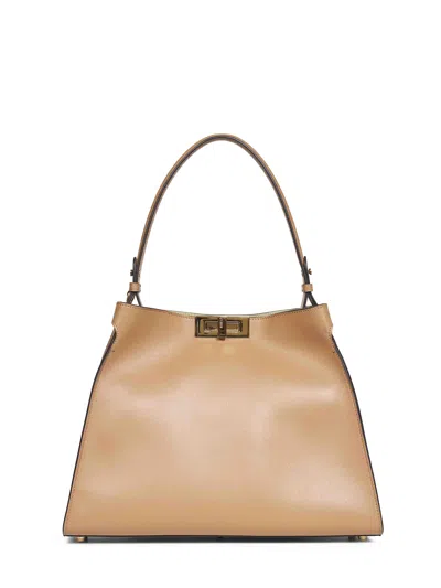 Fendi Cappuccino And Forest Green  Way Medium Handbag