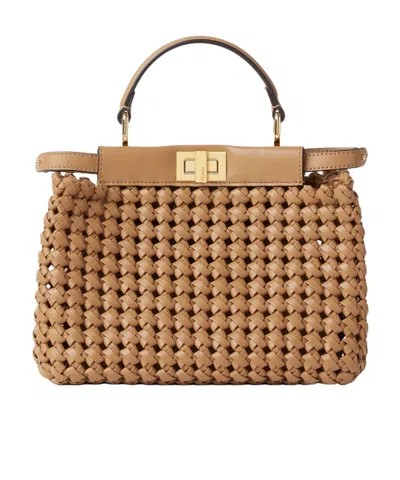 Fendi Cappuccino-colored Woven Leather Bag In Brown