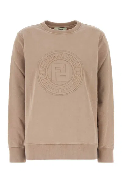 Fendi Cappuccino Cotton Oversize Sweatshirt In Beige