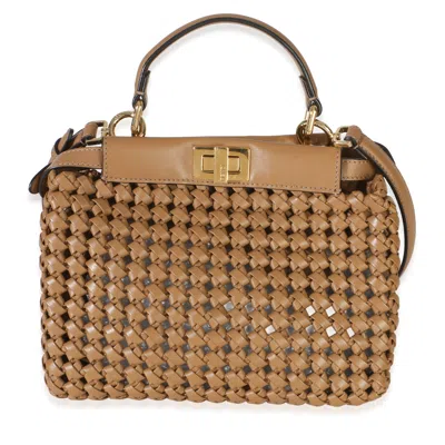 Pre-owned Fendi Cappuccino Woven Calfskin Mini Peekaboo Iconic Satchel