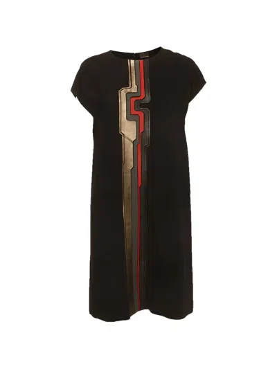 Pre-owned Fendi Cap-sleeves Midi Dress In Black