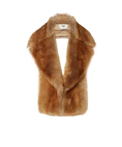 Fendi Caramel-colored Dorsato Shearling Scarf In Brown