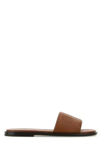 Fendi Caramel Leather Slippers