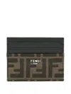Fendi Ff Jacquard Card Holder In Brown