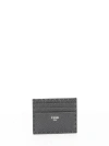 Fendi Leather Saddle-stitching Cardholder In Gray